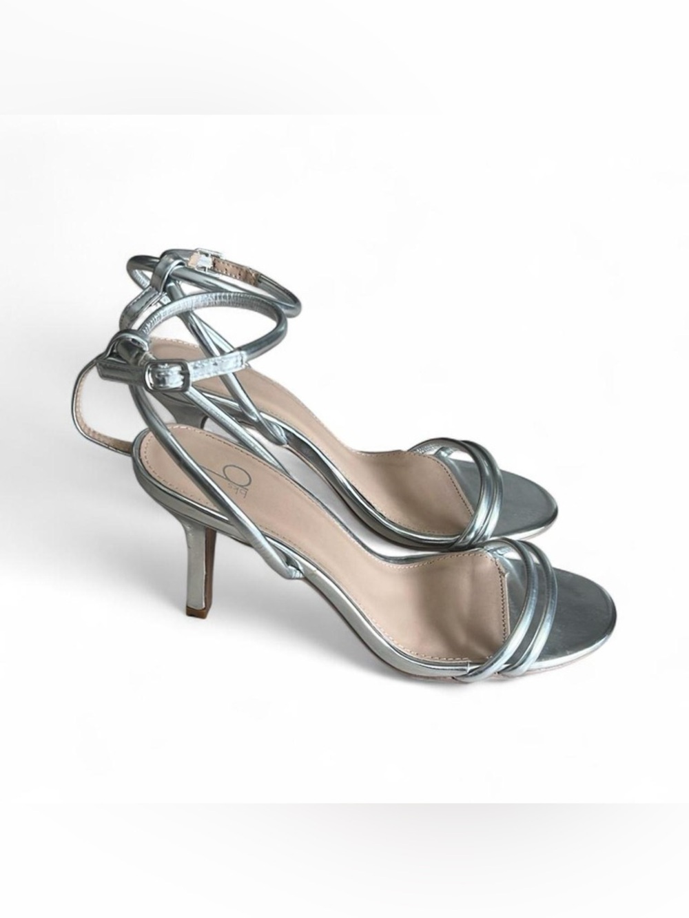 Women's Metallic Silver Ankle-Strap Heels